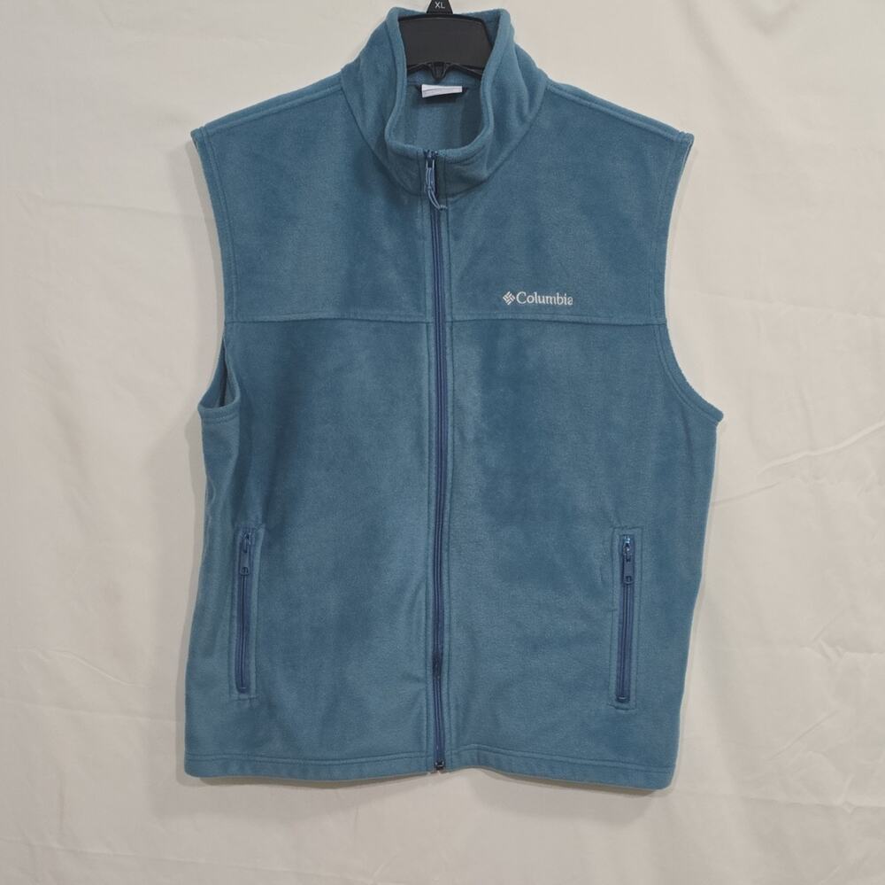 Columbia Men's XL Blue Full-Zip Vest Stand-Up Collar Pockets Outdoor Fleece